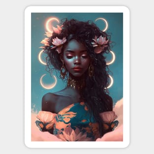 Aesthetic Beautiful Black Woman Moon Phase Sticker